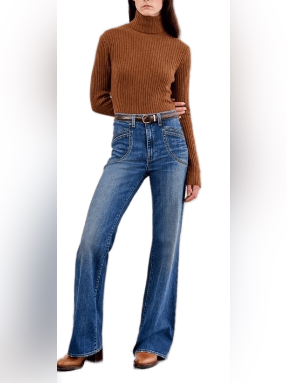 Nili Lotan Lauren Cashmere Wool Ribbed Turtleneck Sweater Chestnut XS | Luxury
